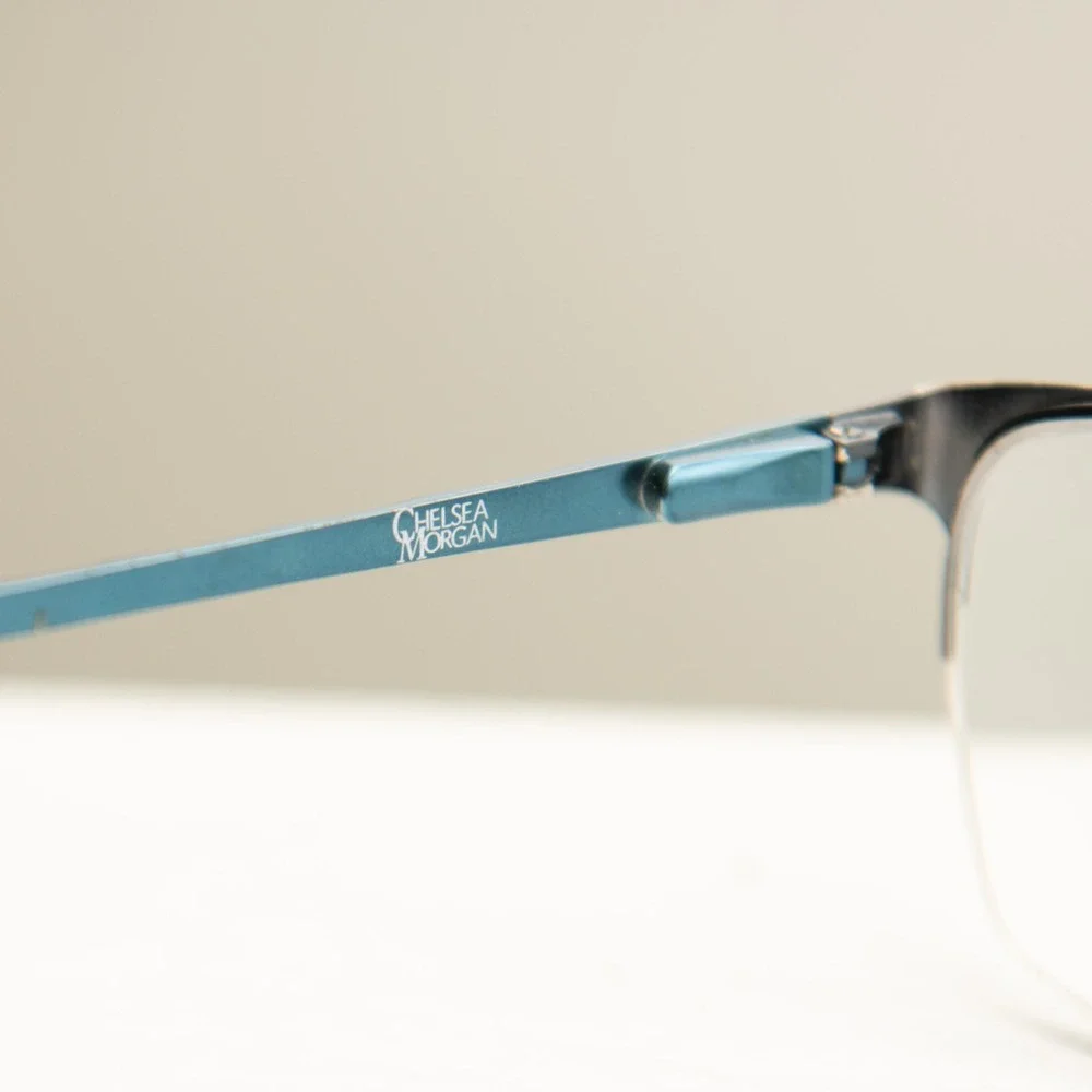 Chelsea Morgan Blue Cat Eye Semi Rimless Eyeglass Frames Textured Geometric Chic